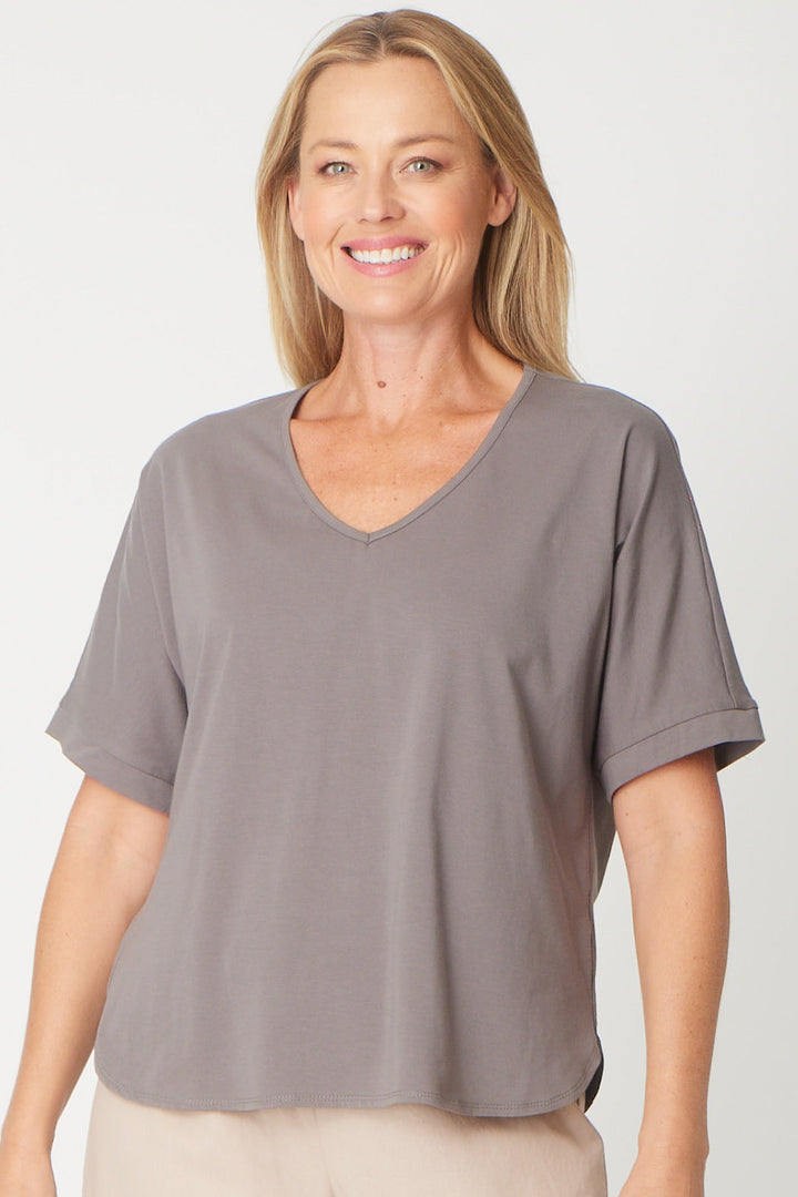 Relaxed  Cotton Summer V Tee - Steel - 31637
