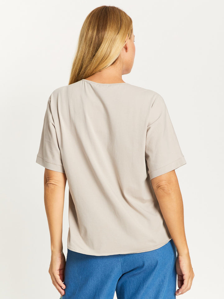 Relaxed  Cotton Summer V Tee - Stone - 31637