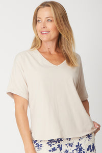 Relaxed Cotton Summer V Tee - Straw - 31637