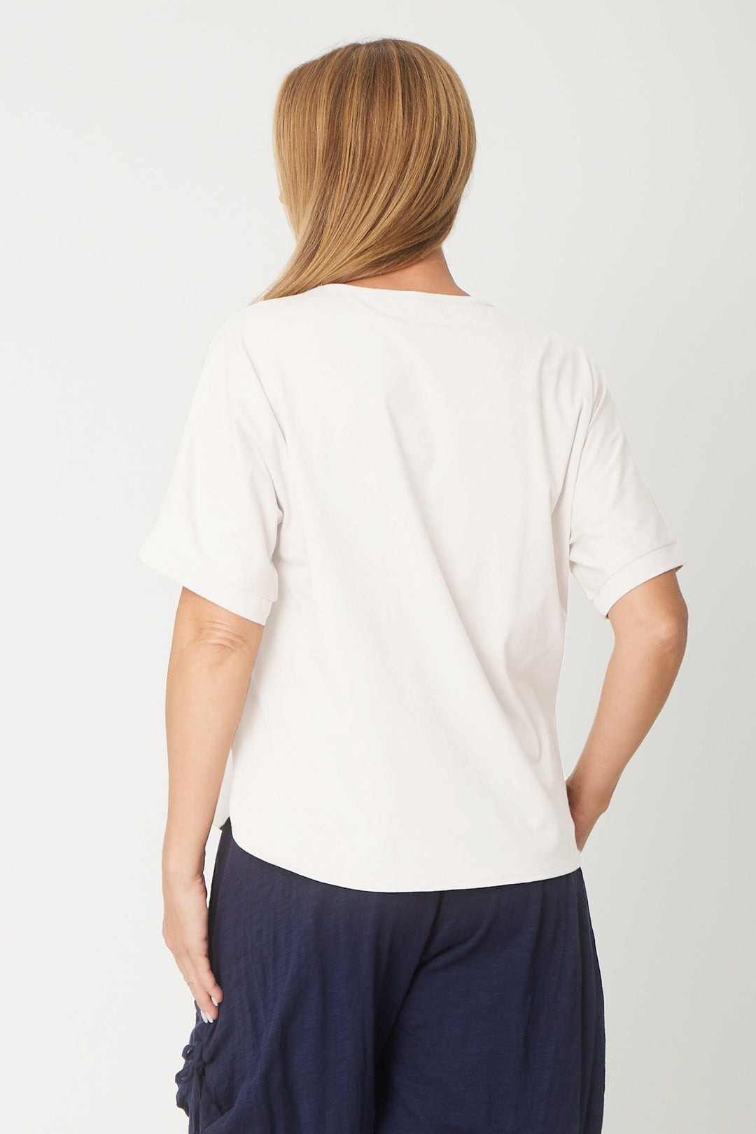 Relaxed  Cotton Summer V Tee - White - 31637
