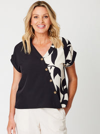 Spliced Print Top - Black Print - 31657