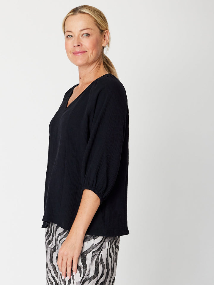 Bubble Cotton Top-- Black -31660
