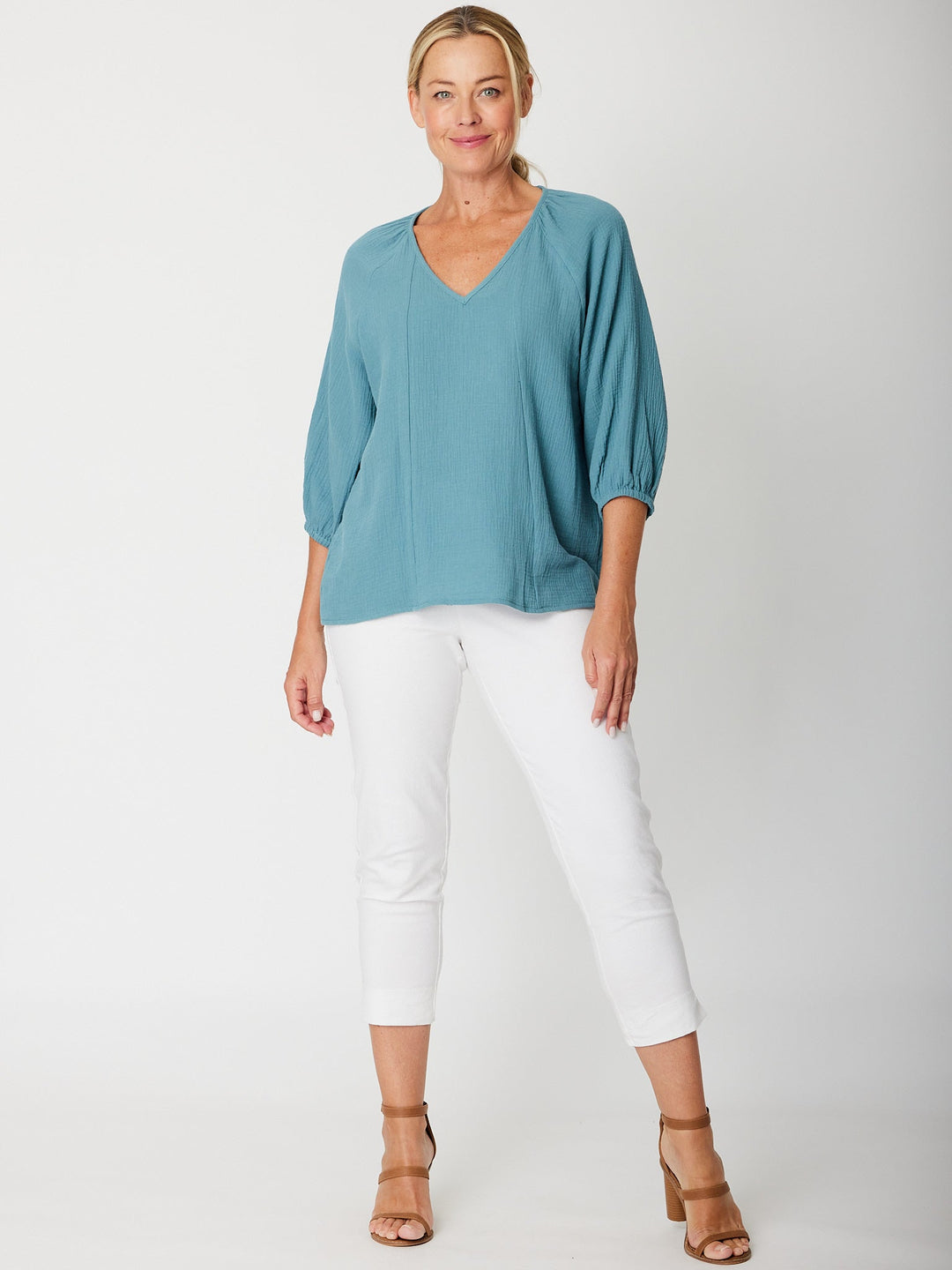 Bubble Cotton Top-- DustyTeal -31660