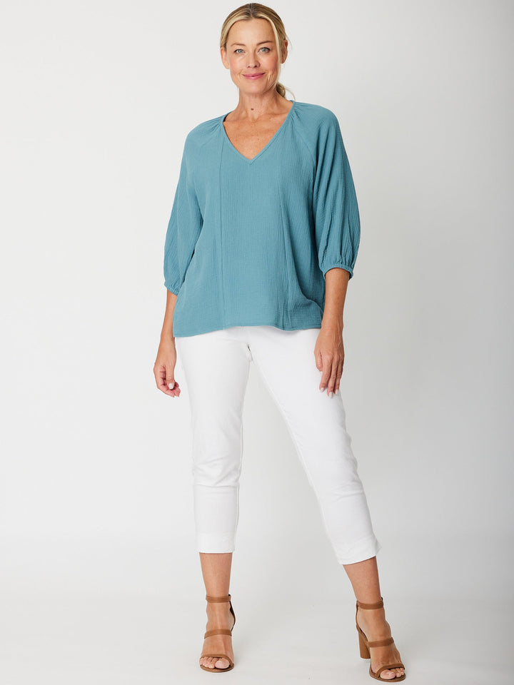 Bubble Cotton Top-- DustyTeal -31660