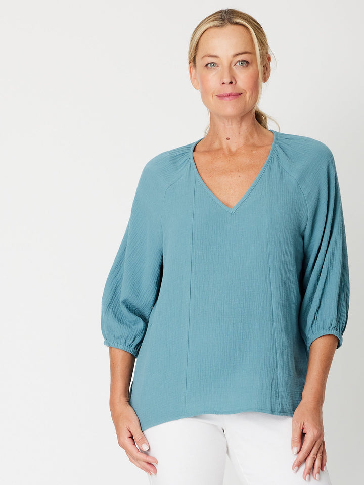 Bubble Cotton Top-- DustyTeal -31660
