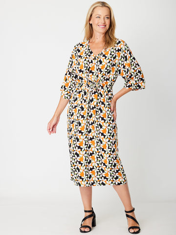 Drawstring Dress - Black Flower- 31667 - SUMMER