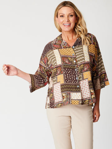 Batwing Rayon Shirt - Coffee- 31681 - New Arrivals