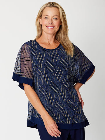 Sparkle Cape Top - Navy - 31687 - Spring/Summer