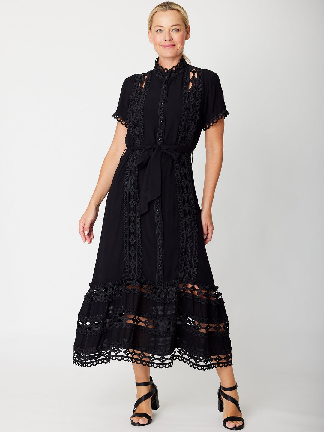 Lace Panel Dress- Black- 31696