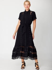 Lace Panel Dress- Black- 31696
