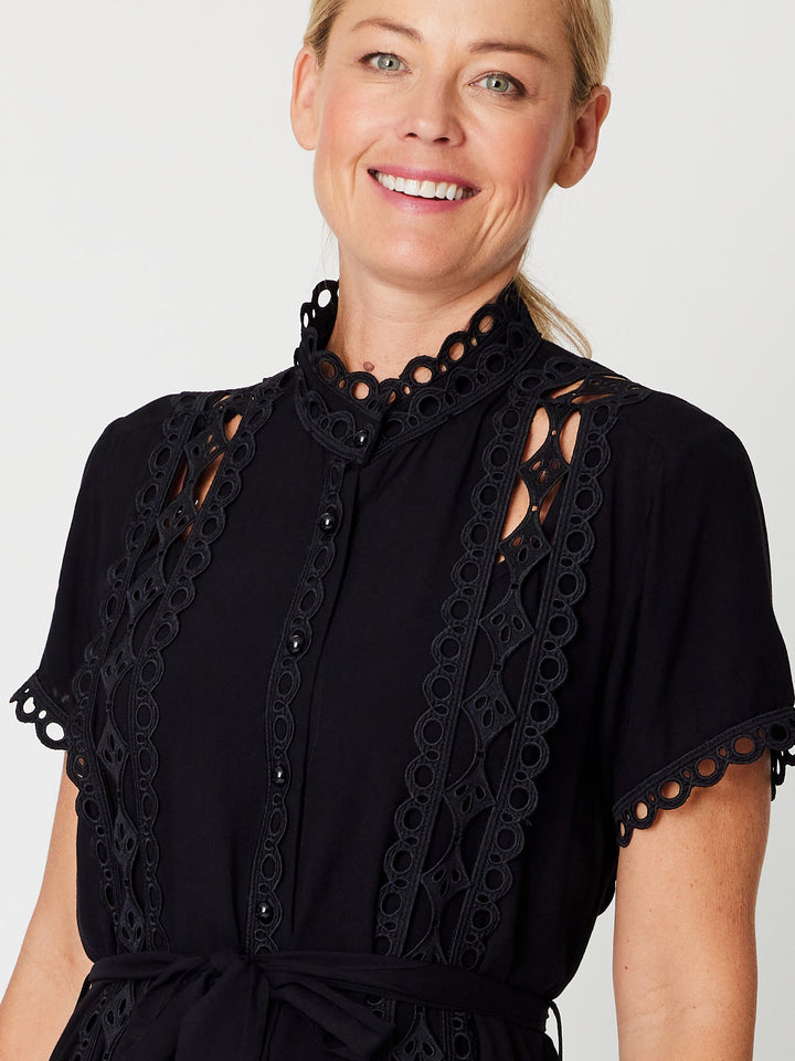 Lace Panel Dress- Black- 31696