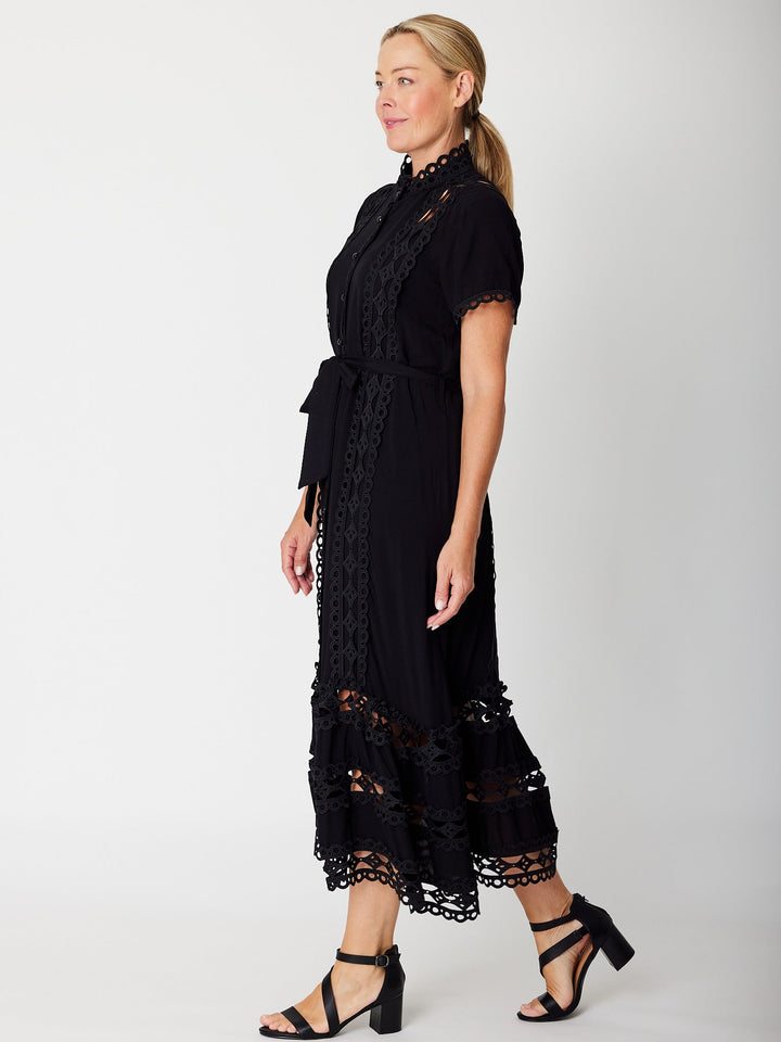 Lace Panel Dress- Black- 31696