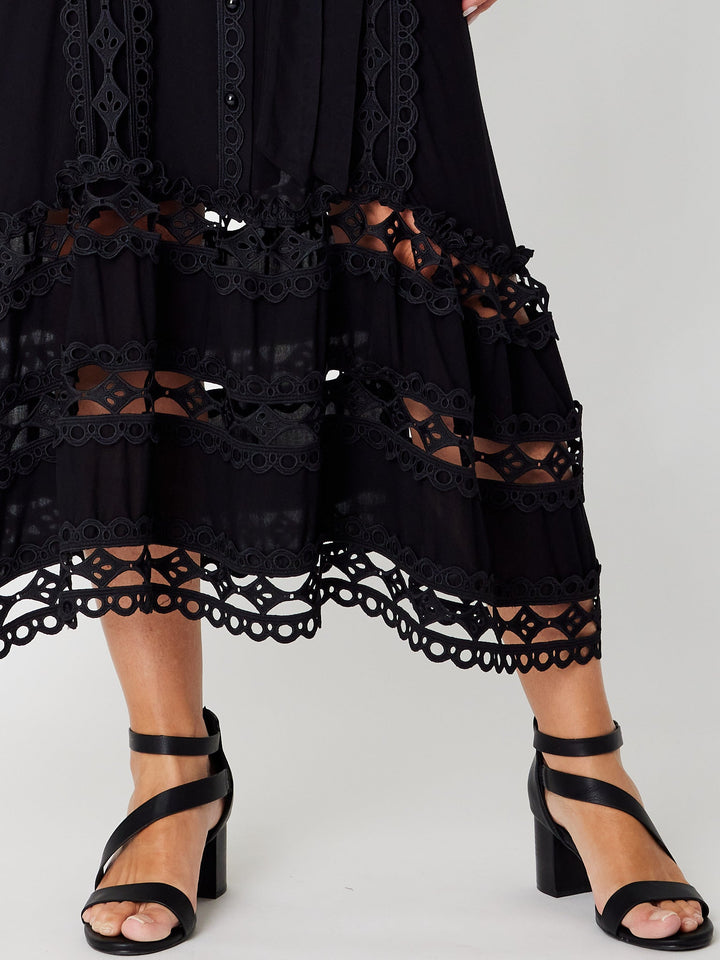 Lace Panel Dress- Black- 31696