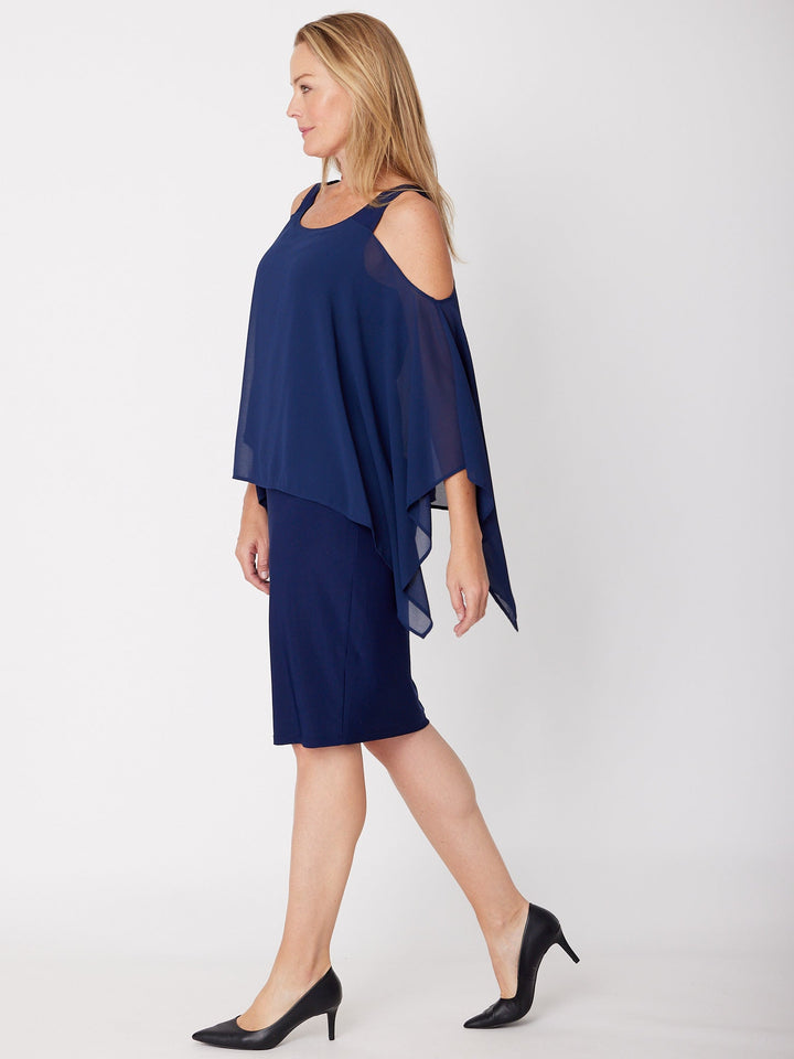 Chiffon Cold Shoulder Dress-- Navy - 31705
