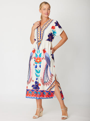 Placement Kimono Dress - Birds- 31712 - 