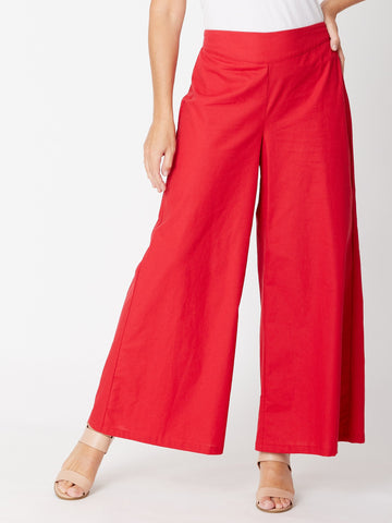 Luna Linen Wide Leg Pant - Red - 31742 - 