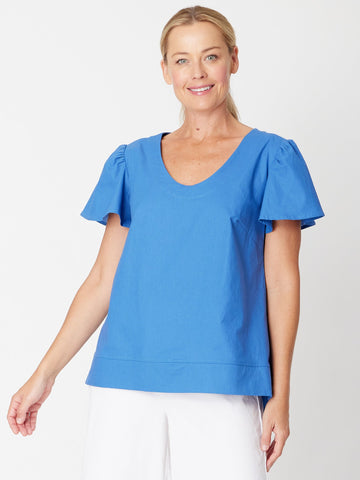 Luna Linen Flutter Top - Blue - 31743 - top