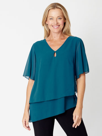 Layer Chiffon Top - Petrol - 31748 - 