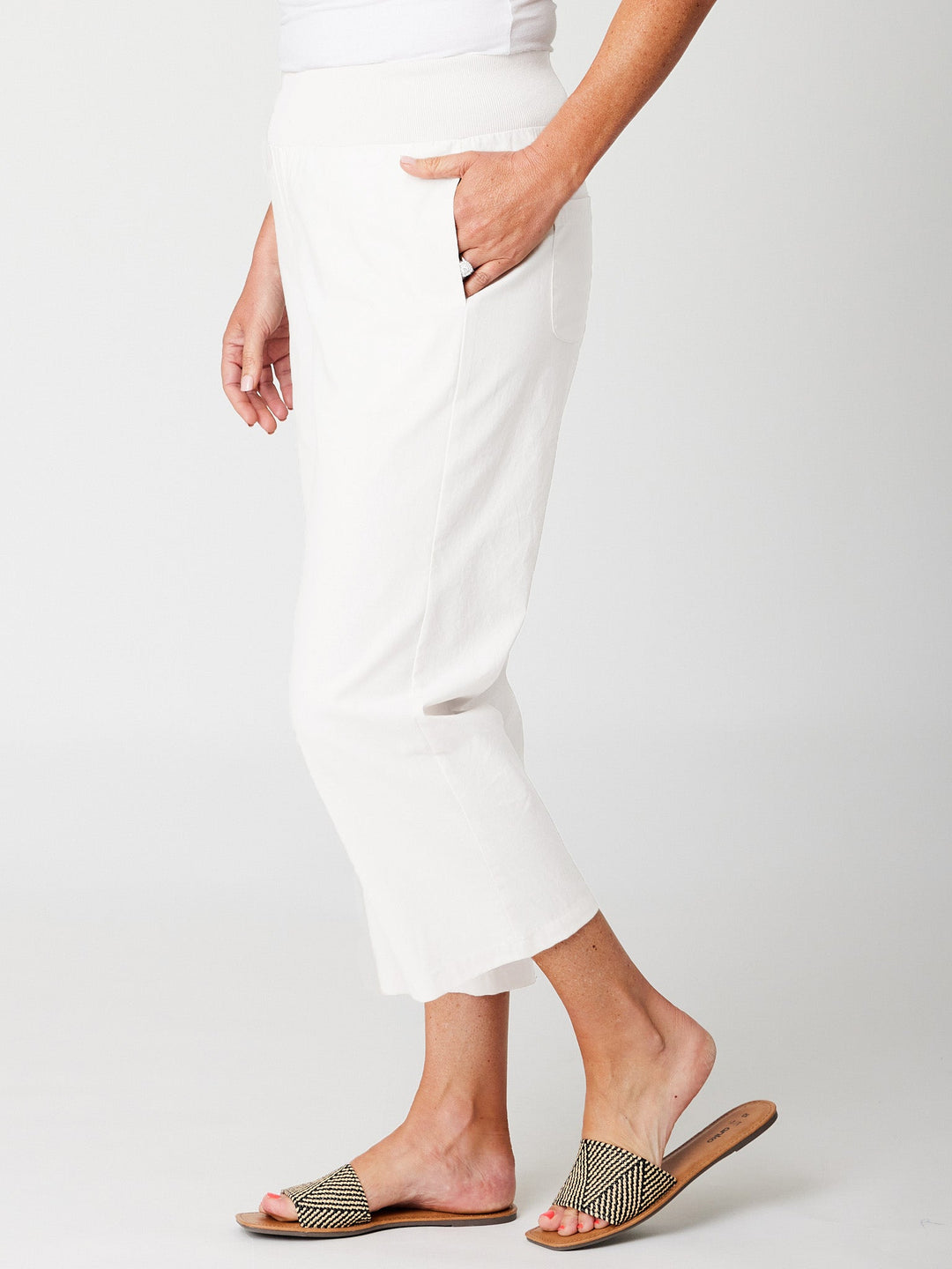 Wide Leg Crop Pant - White - 31749