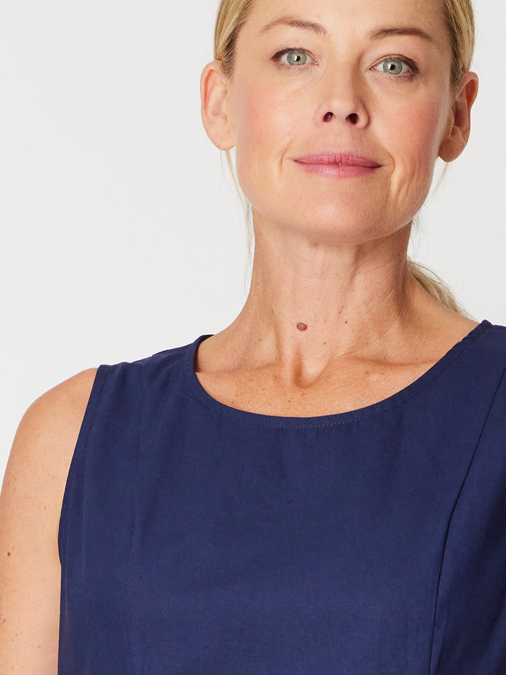 Linen Panel Top-- Navy - 31753