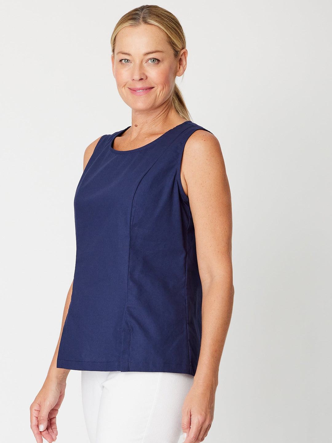 Linen Panel Top-- Navy - 31753