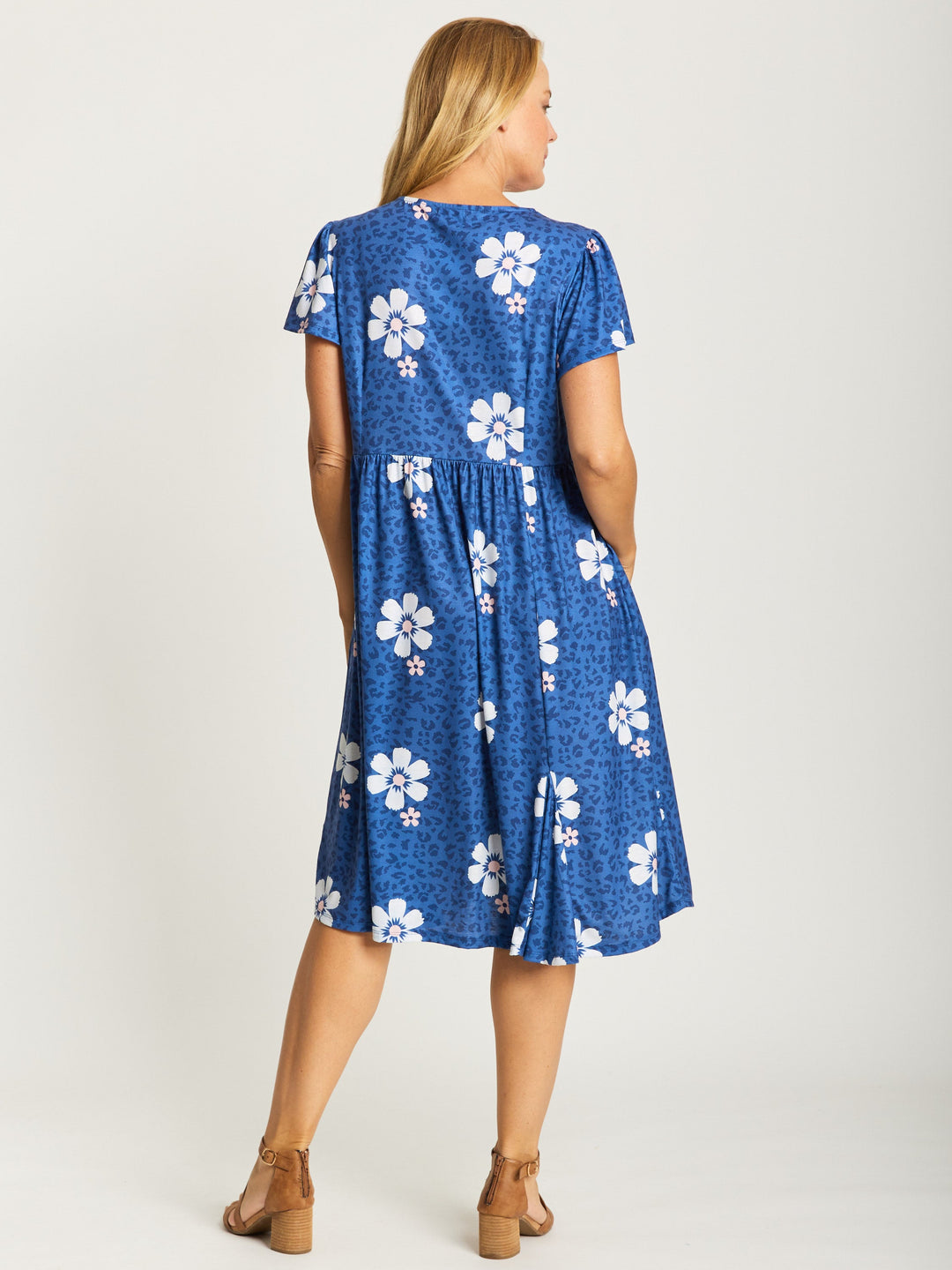 Flounce Jersey Dress-- Blue Floral- 31776