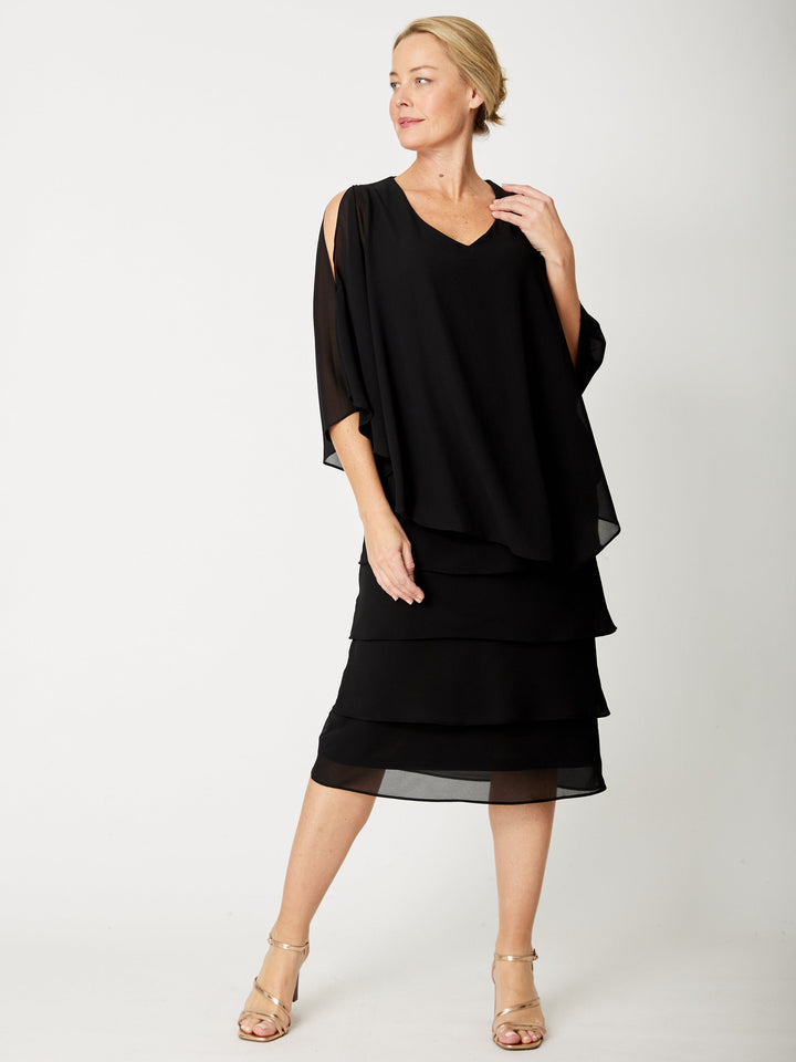 Tiered Cape Dress - Black - 31793