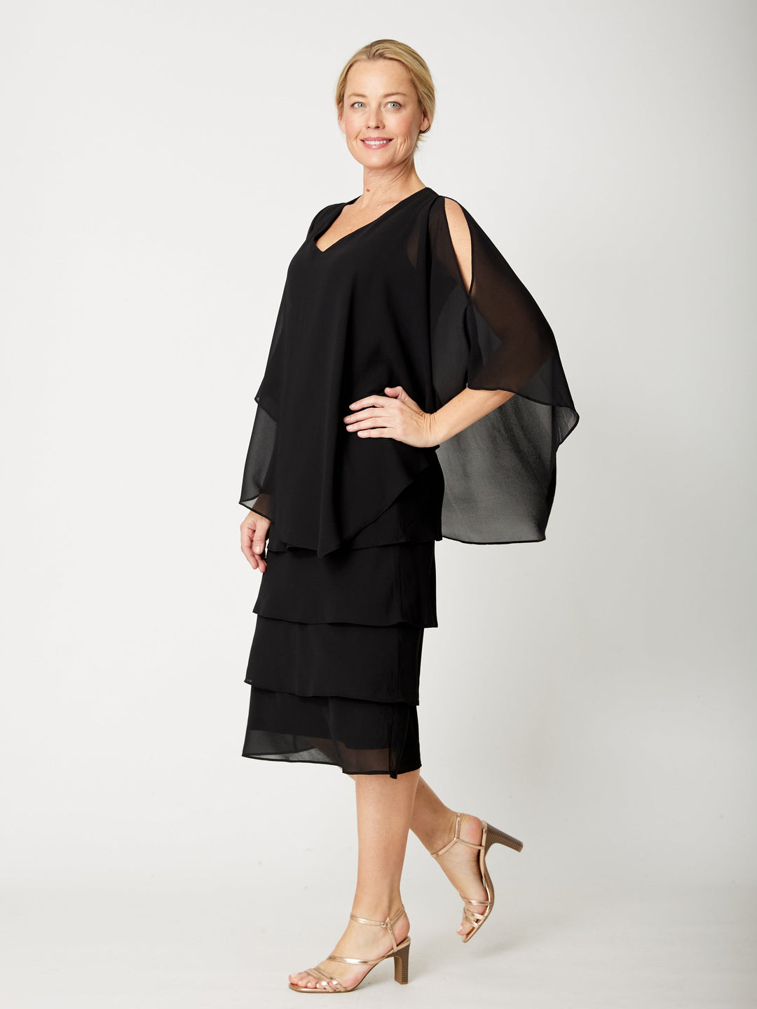 Tiered Cape Dress - Black - 31793