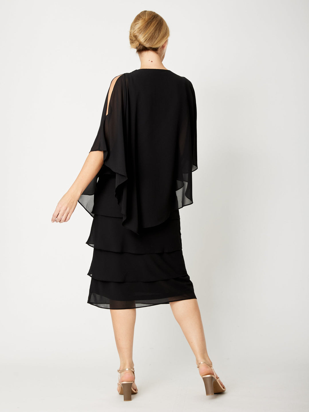 Tiered Cape Dress - Black - 31793