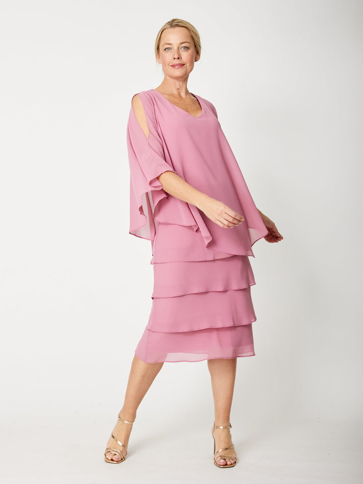 Tiered Cape Dress - Dusty Pink - 31793