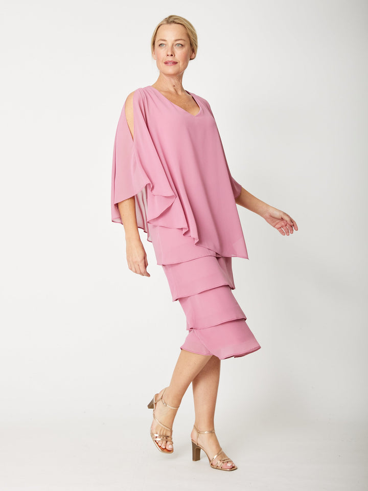 Tiered Cape Dress - Dusty Pink - 31793