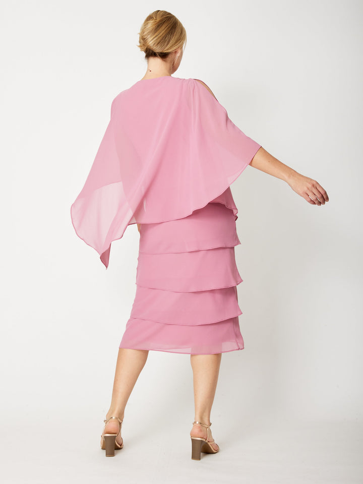 Tiered Cape Dress - Dusty Pink - 31793