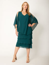 Tiered Cape Dress - Forest - 31793