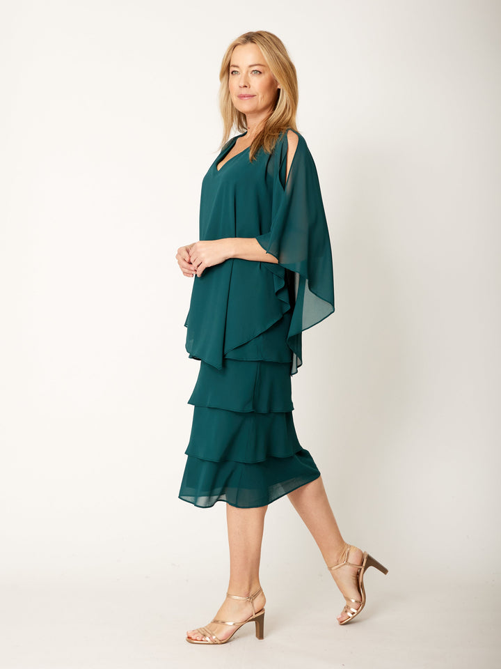 Tiered Cape Dress - Forest - 31793