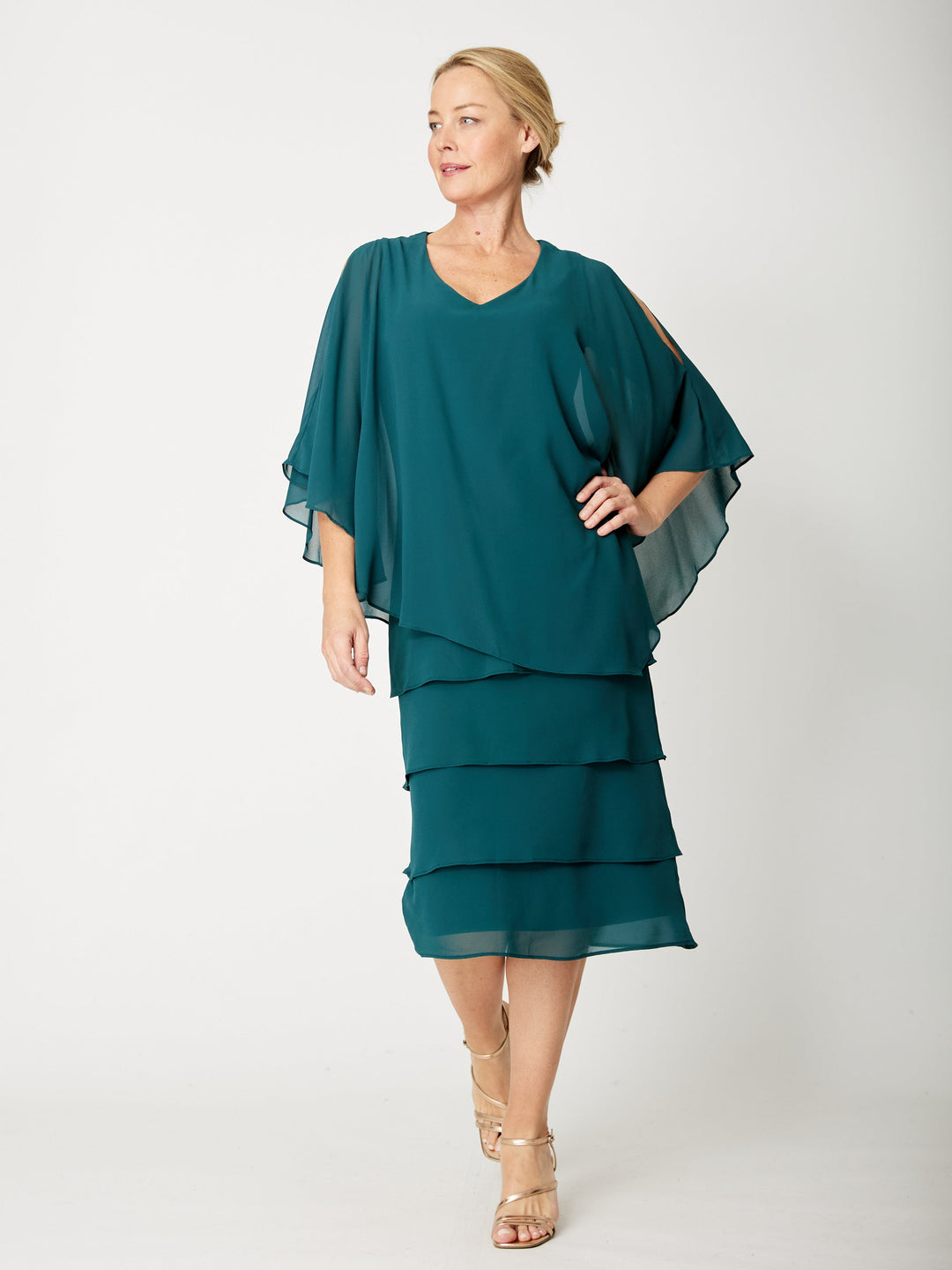Tiered Cape Dress - Forest - 31793