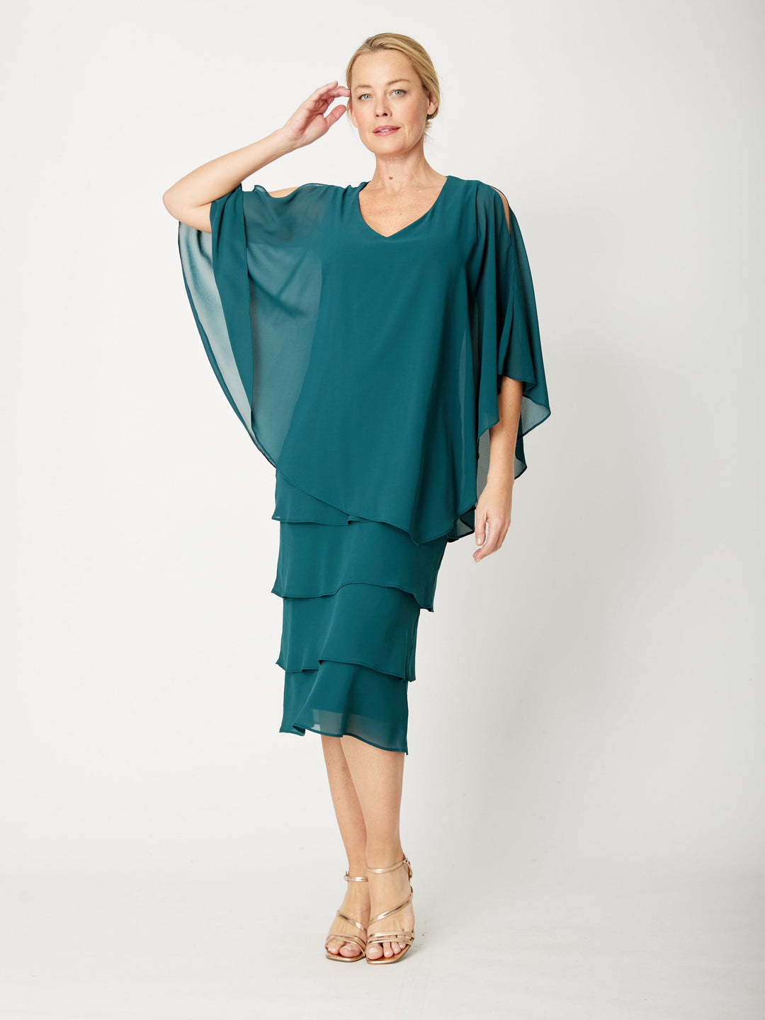 Tiered Cape Dress - Forest - 31793