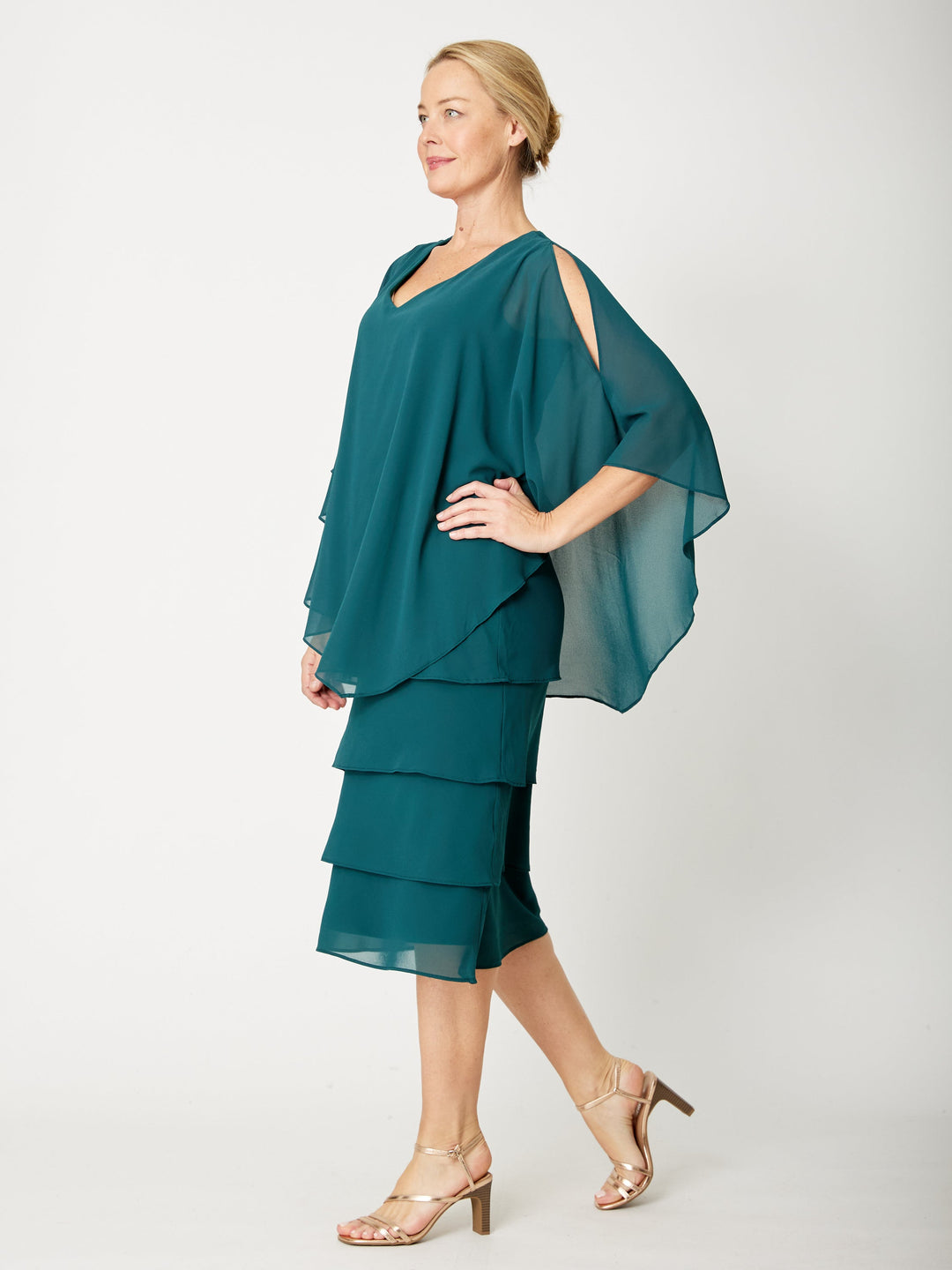 Tiered Cape Dress - Forest - 31793