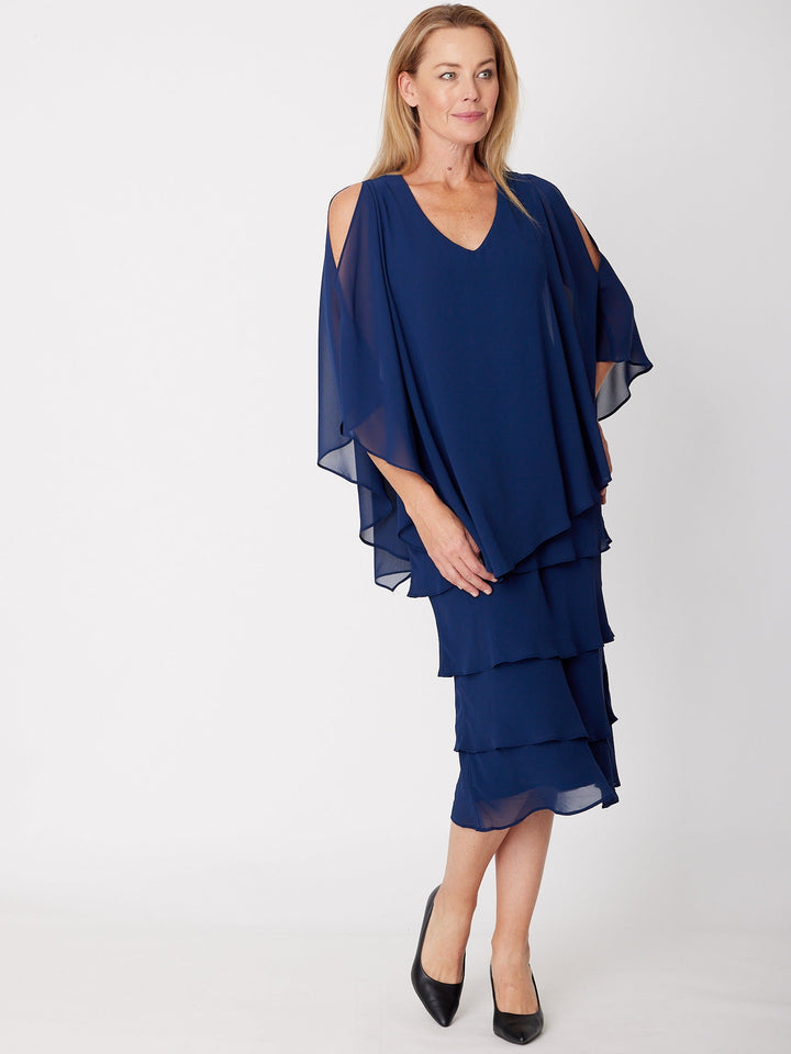 Tiered Cape Dress - Navy - 31793