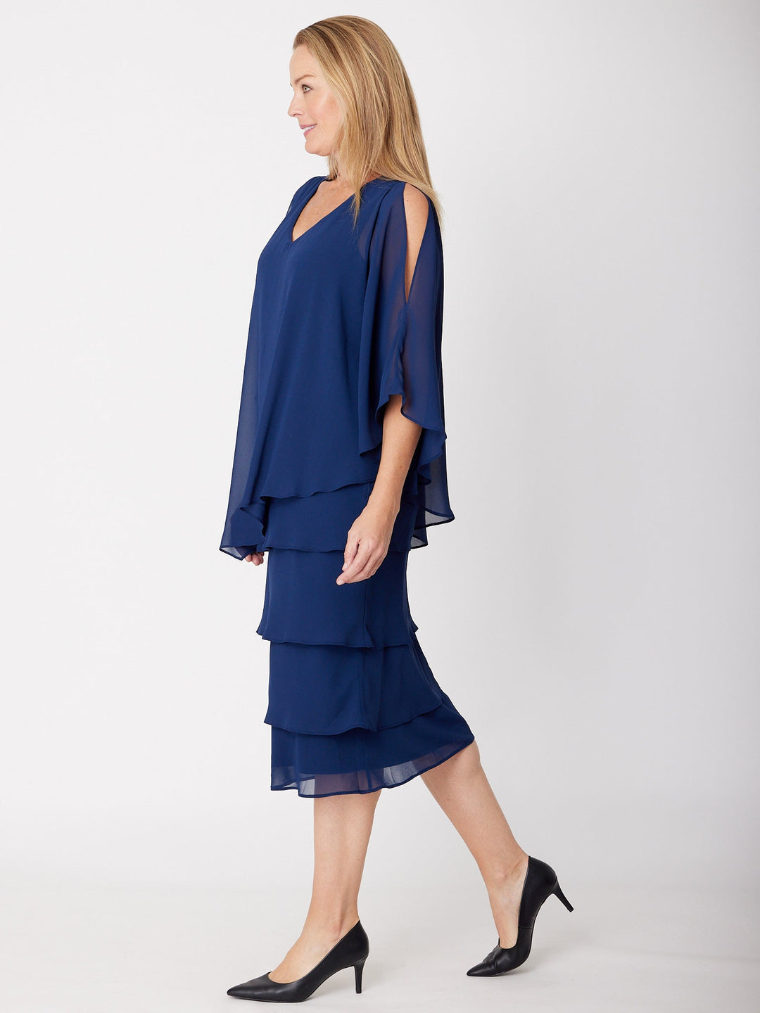 Tiered Cape Dress - Navy - 31793