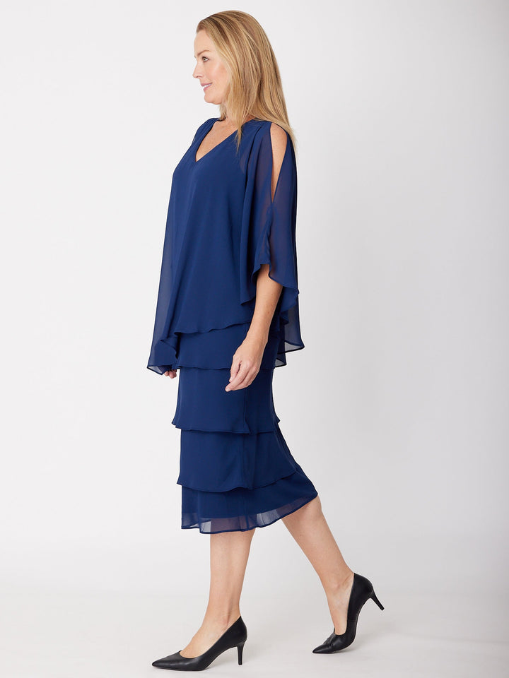 Tiered Cape Dress - Navy - 31793