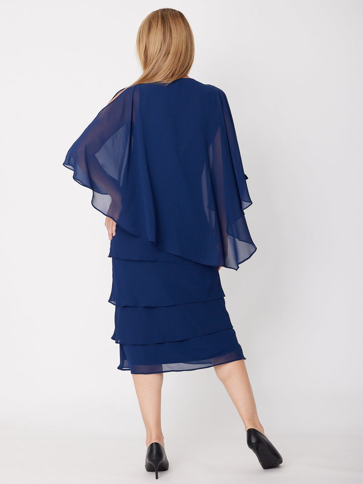 Tiered Cape Dress - Navy - 31793