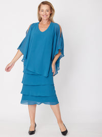 Tiered Cape Dress - Petrol - 31793