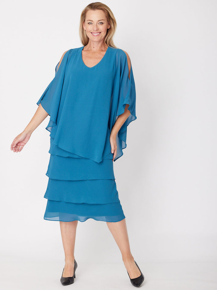 Tiered Cape Dress - Petrol - 31793