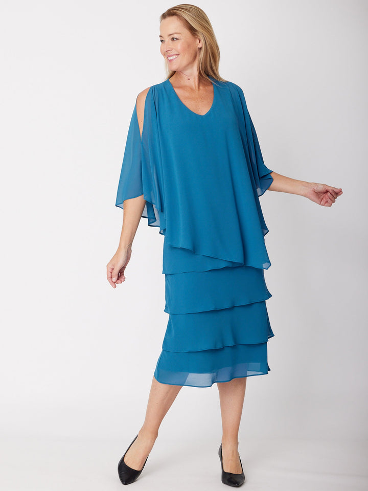 Tiered Cape Dress - Petrol - 31793