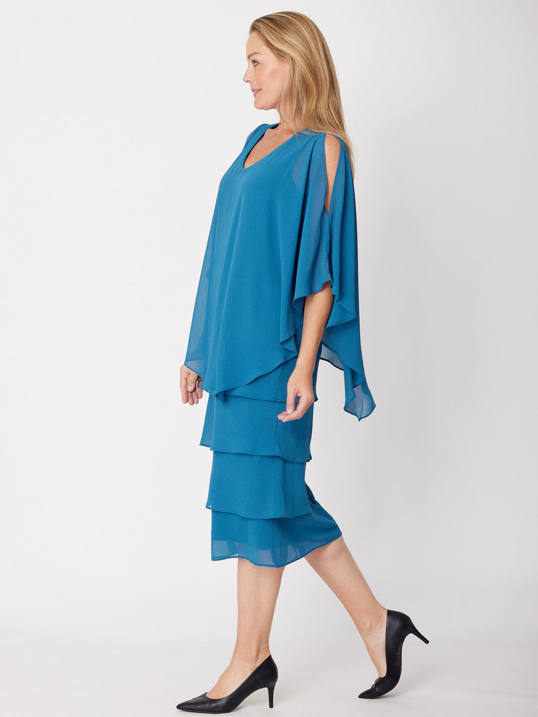 Tiered Cape Dress - Petrol - 31793