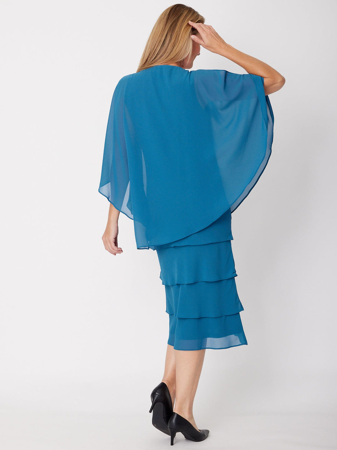 Tiered Cape Dress - Petrol - 31793