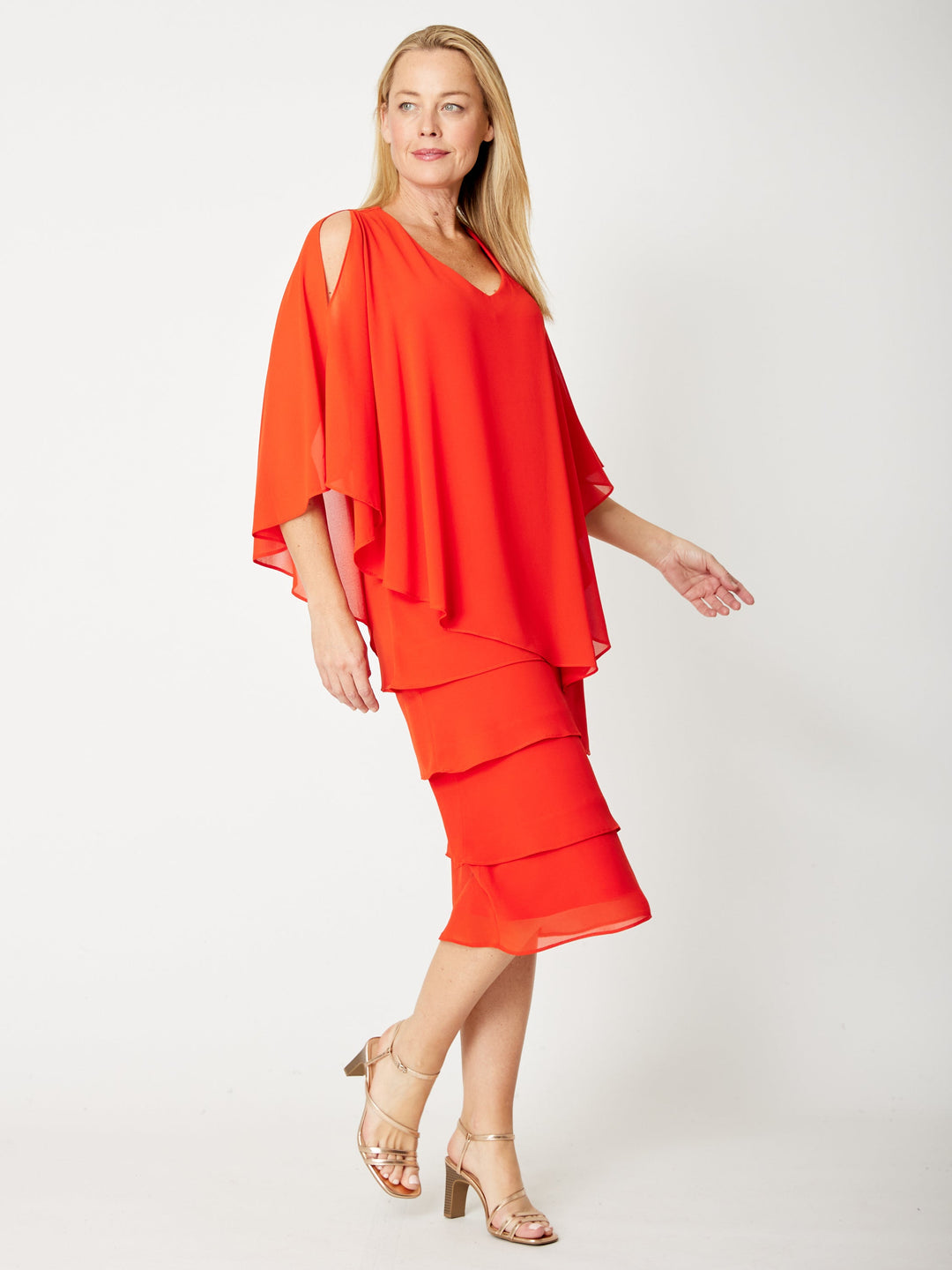 Tiered Cape Dress - Rust - 31793