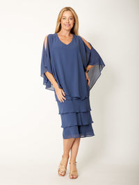 Tiered Cape Dress - Steel - 31793