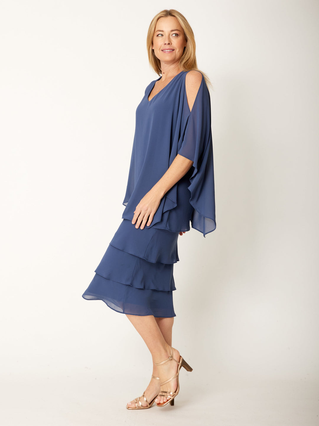 Tiered Cape Dress - Steel - 31793