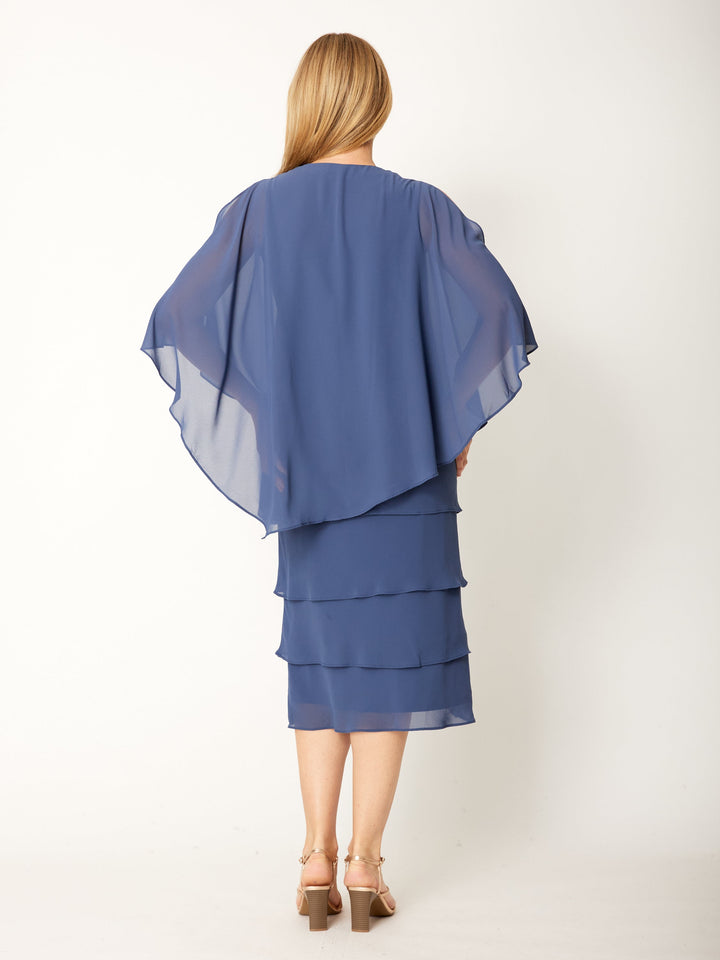 Tiered Cape Dress - Steel - 31793